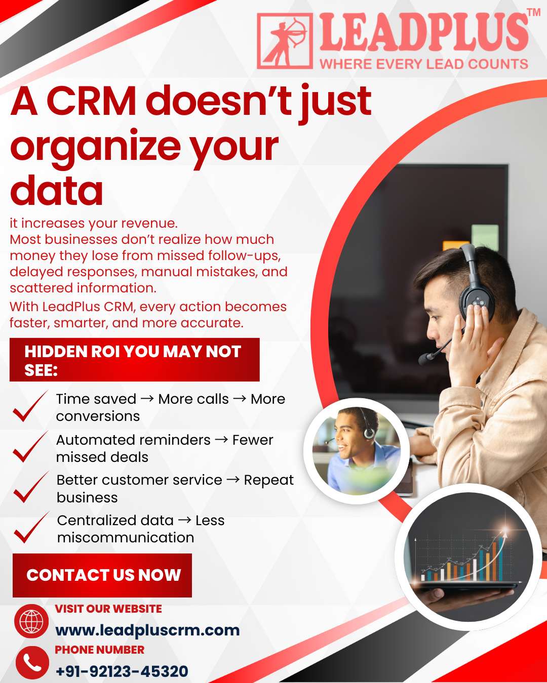 A graphic showing a revenue chart with an unexpectedly steep, delayed upward curve-symbolizing the often-overlooked, compounding financial returns (Hidden ROI) that a CRM delivers over time across various departments.
